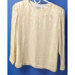 Vintage Design Jeanette For St.‎ Martins Cream/Vanilla Sequined Top Long Sleeves